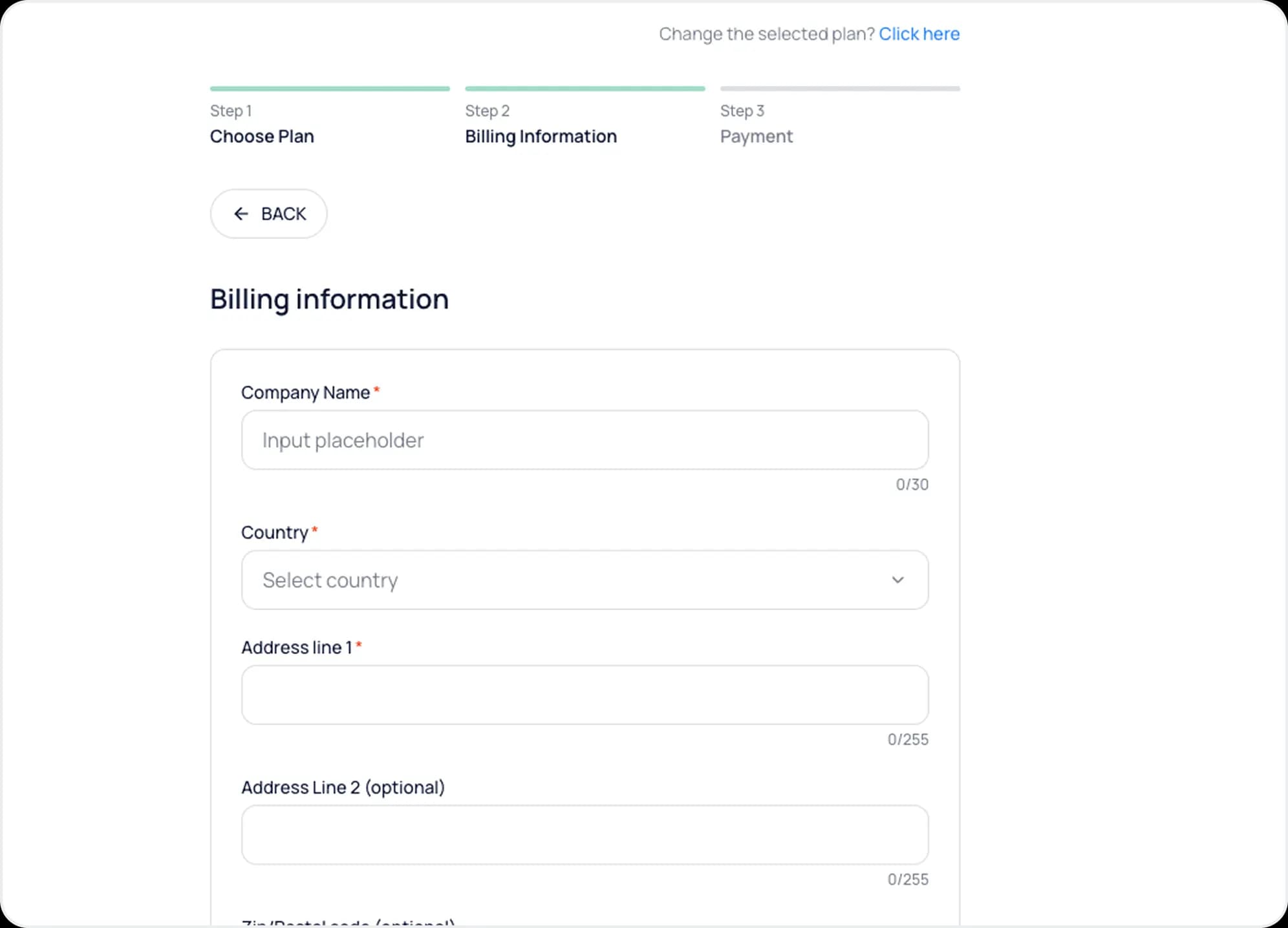 Billing information form during checkout