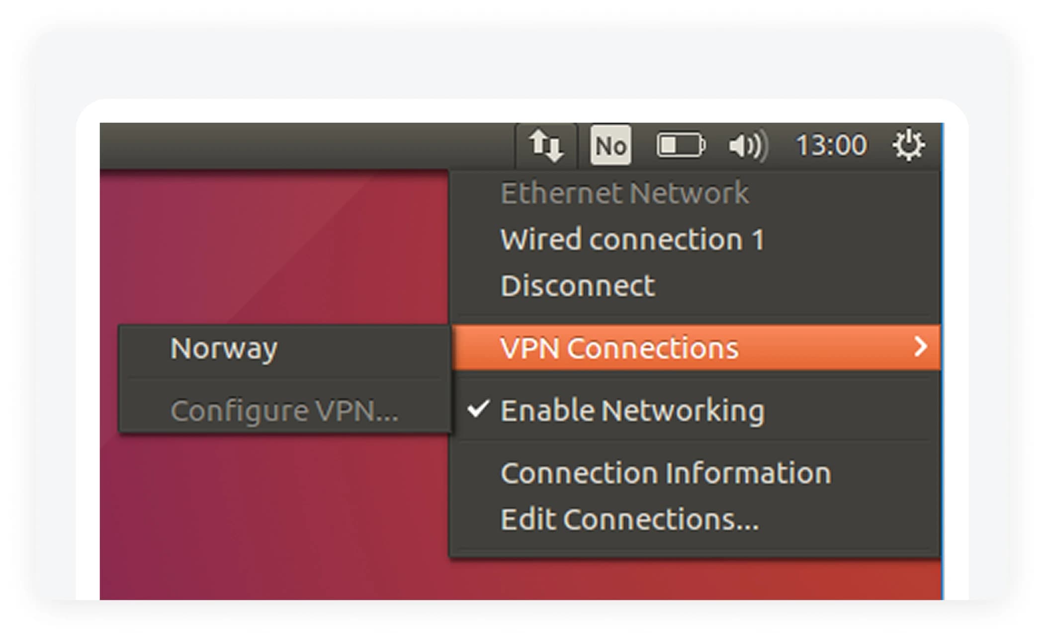 Ubuntu network manager listing the new BorderlessVPN connection