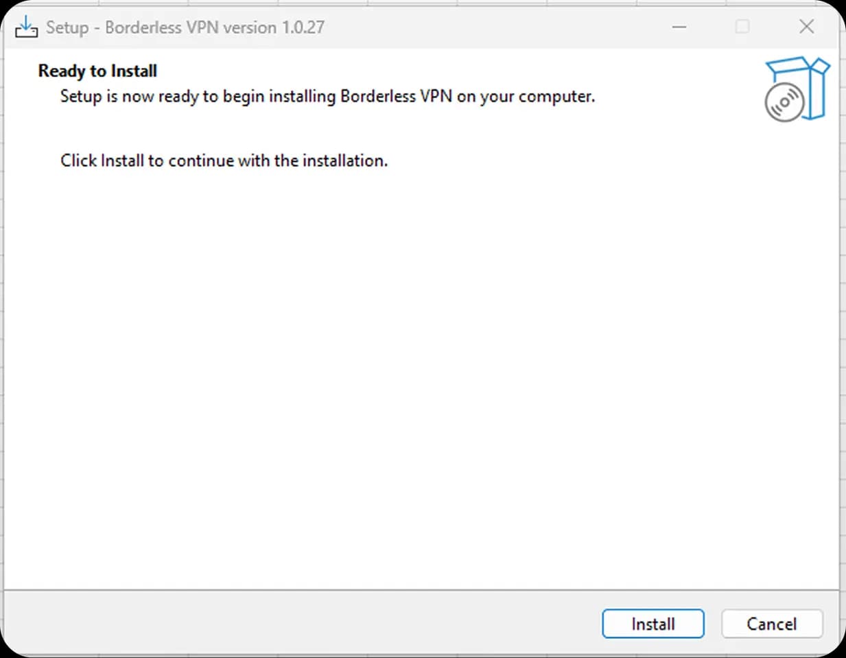 BorderlessVPN Windows installer ready to install screen