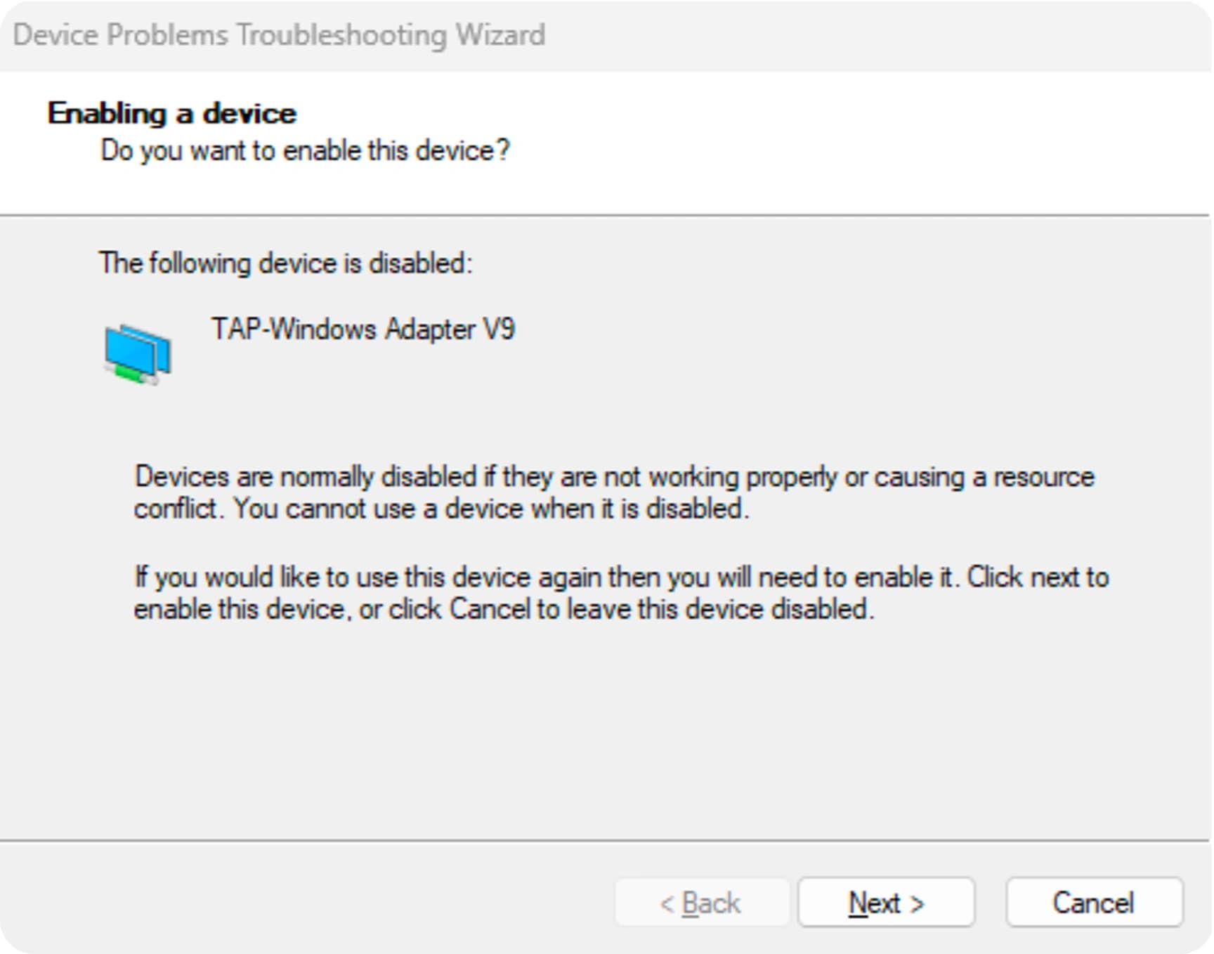 Enable Device wizard on Windows